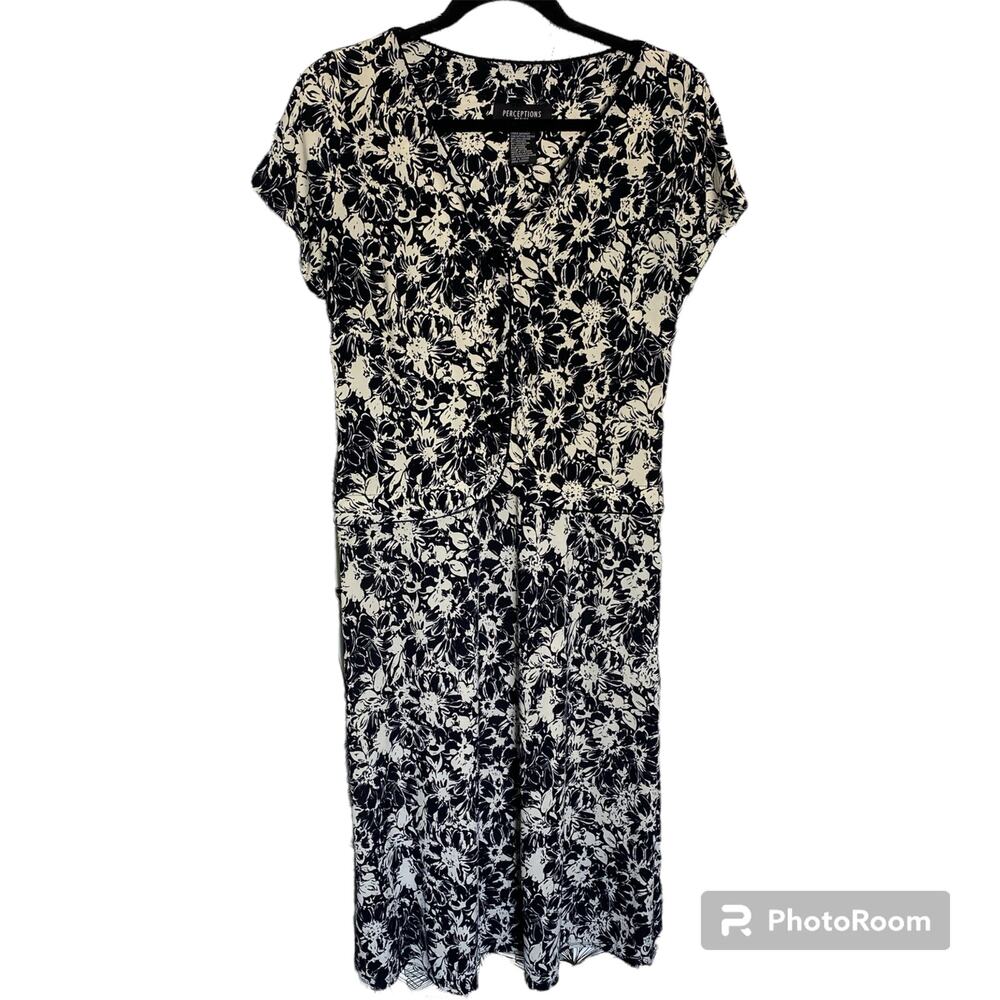 Perceptions New York Black & White Short Sleeve Maxi Dress Womens Size 12 Petite